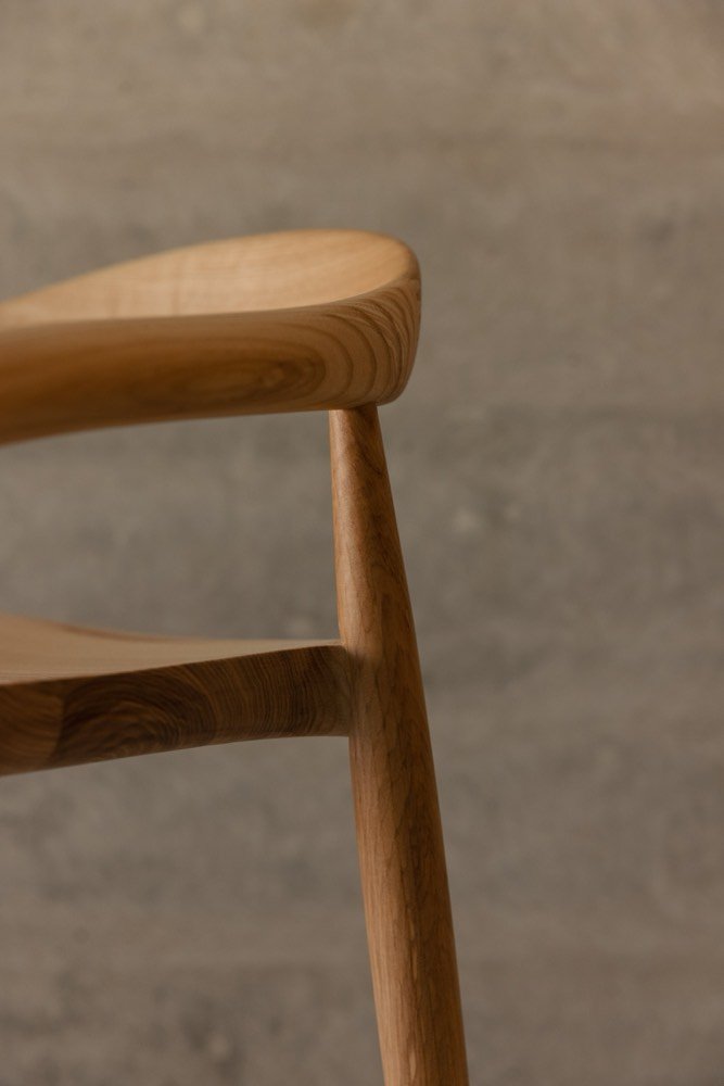 Solid ash barstool, three-quarter front view